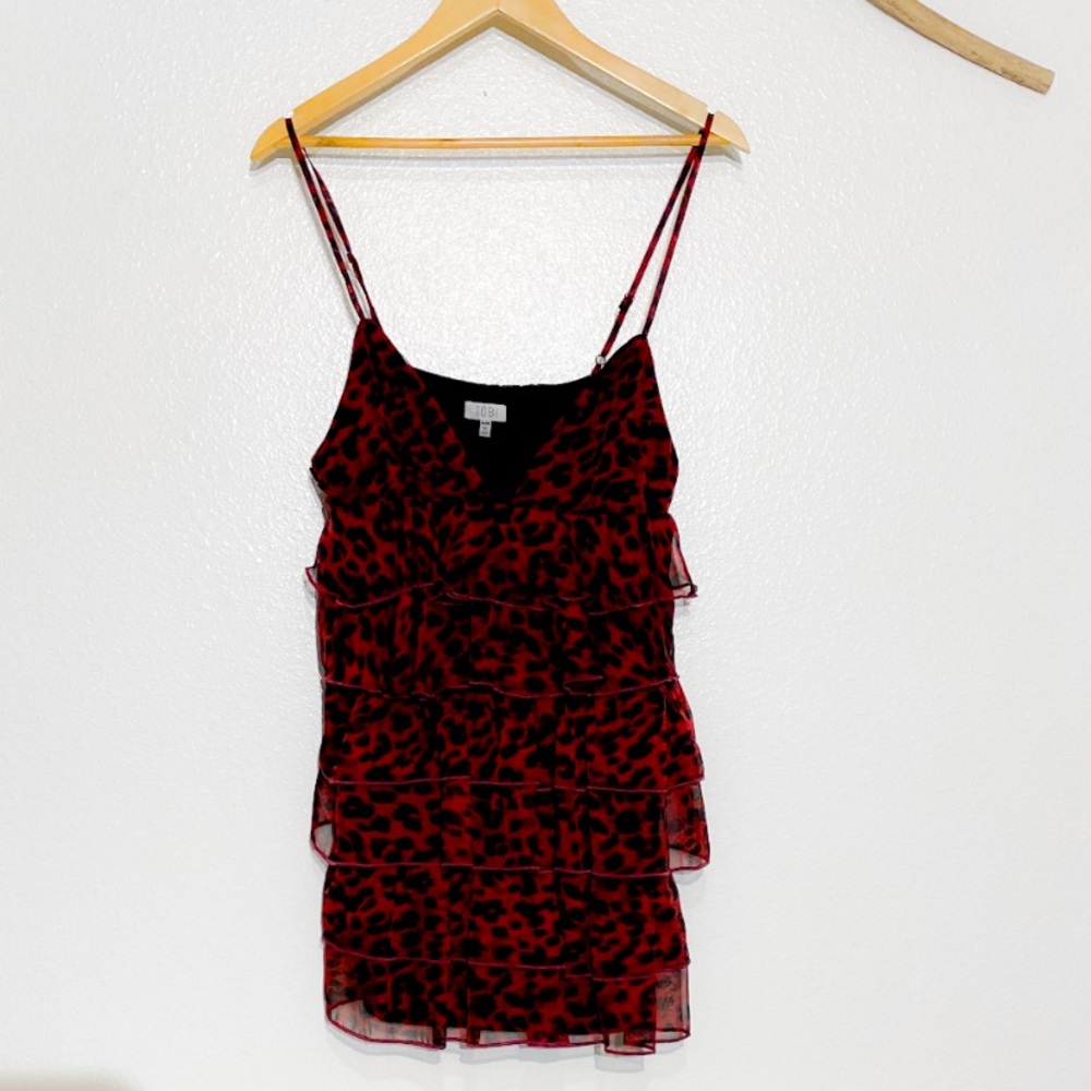 TOBI TOMMY RED RUFFLE LEOPARD DRESS SZ M - Picture 10 of 14